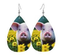 Rape flower pig Printed Teardrop Leather Earrings, Fashion Water Drop Dangle Accessory for Holiday Party