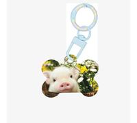 Rape Flower Pig Printing Acrylic Dog Bone Ornament,Dog Tags Personalized Pet Ornament, Key Chain Bone Shaped Id Tags