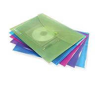 Rapesco 0704 CD/DVD Popper Wallet, A4+, Bright Transparent Colours, Pack of 5