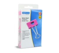 Rapesco 1426 32 mm Heart Foldback Clips, Hot Pink, Pack of 20