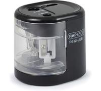 Rapesco 1449 Ps12-Usb Automatic/electric Pencil Sharpener With Usb Or Battery (Not Included) Charging, Black