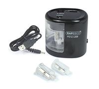 Rapesco 1449 PS12-USB Automatic/Electric Pencil Sharpener with USB or Battery (not Included) Charging, Black