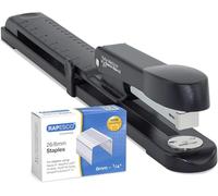 Rapesco 1464 Marlin Long Arm Stapler and 5000 26/6 mm Staples, Black | 25 Sheet Capacity, Germ-Savvy Antibacterial Protection