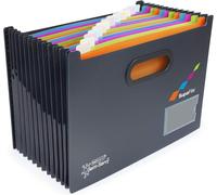 Rapesco 1489 SupaFile 13-Part Desktop Expanding File, A4, Black | Germ-Savvy Antibacterial Protection, Black with Multi-Coloured Dividers