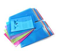 Rapesco 1494 ECO Popper Wallets - Recycled A4+ / Foolscap, Assorted Transparent Colours, Pack of 20