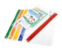 Rapesco 1503 Zippi File with Metal Zip, A4+, Transparent with Assorted Coloured Strips, Pack of 5