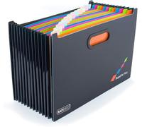 Rapesco 1552 SupaFile Plus 13-Part Desktop Expanding File Organiser A4+ | Oversized to Fit Files and Folders up to 38.5 cm Wide, Black with Multi-Coloured Dividers