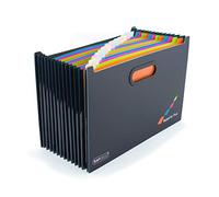 Rapesco 1552 SupaFile Plus 13-Part Desktop Expanding File Organiser Oversized to Fit Files and Folders up to 38.5 cm Wide, A4+, Black with Multi-Coloured Dividers