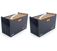 Rapesco 1552 SupaFile Plus 13-Part Desktop Expanding File Organiser Oversized to Fit Files and Folders up to 38.5 cm Wide, A4+, Black with Multi-Coloured Dividers (Pack of 2)