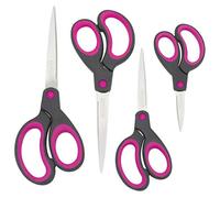 Rapesco 1575 Soft Grip Handle Scissors, Black/Hot Pink, Set of 4