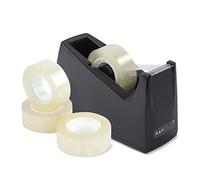 Rapesco 1619 300 Tape Dispenser for Rolls with 1" (25 mm) Core, Includes 4 Tape Rolls, Black
