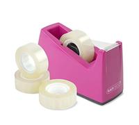 Rapesco 1621 300 Tape Dispenser for Rolls with 1" (25 mm) Core, Includes 4 Tape Rolls, Hot Pink
