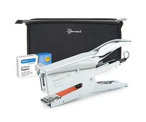 Rapesco 1626 Porpoise ONE Bypass Stapling Plier with 1000 Staples, Chrome | Includes Germ-Savvy Bag, Uses Staples Type 24 / 8mm for 2 to 45 Sheets