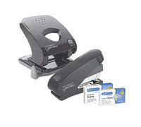 Rapesco 1633 ECO Less Effort Luna Stapler, X5-40ps Hole Punch Set, Grey | Includes 2000 Staples Type 24, Less Effort, Germ-Savvy Antibacterial Protection