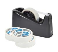 Rapesco Tape Dispenser 1639 500 - Germ-Savvy Antibacterial, Heavy Duty with 4 Clear Rolls, Black