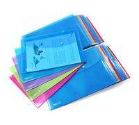 Rapesco 1678 ECO Recycled Popper Wallets, A4+, Assorted Bright Transparent Colours, Pack of 40