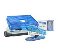 Rapesco 1719 Bug Mini Stapler & 810-P 2-Hole Punch Set – 1000 26/6mm Staples – Transparent Blue