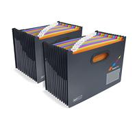 Rapesco 1729 SupaFile Twin Pack 13-Part Desktop Expanding File, A4, Black with Multi-Coloured Dividers