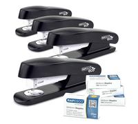 Rapesco 1756 4 ECO Half Strip Staplers and 4 Boxes of 1000 Staples, Black | Includes 4000 26 / 6mm Staples, 20 Sheet Capacity, Business Pack