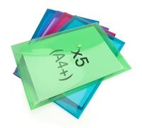 Rapesco 1839 ECO Recycled Popper Wallets, A4+, Assorted Bright Transparent Colours, Pack of 5