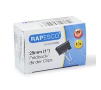 Rapesco FBC250B1 25 mm Foldback Clips, Black, Pack of 10
