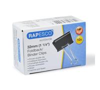 Rapesco Foldback Clips FBC320B1 32 mm, Black, Pack of 10