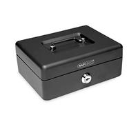 Rapesco SB0010B1 Metal Cash Box with Lock, 3 Keys and Removable Tray, Size 10", Black