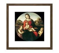 Raphael Mary With The Child John The Baptist Holy Boy 8X8 Inch Square Wooden Framed Wall Art Print Picture with Mount Artery8 Brown One Size