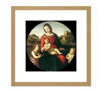 Raphael Mary With The Child John The Baptist Holy Boy 8X8 Inch Square Wooden Framed Wall Art Print Picture with Mount Artery8 Light Oak One Size