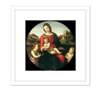 Raphael Mary With The Child John The Baptist Holy Boy 8X8 Inch Square Wooden Framed Wall Art Print Picture with Mount Artery8 White One Size
