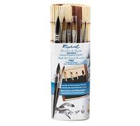 Raphael Precision & SoftAqua Mini Travel Brush Set, Bamboo, Round 0, Round 2, Flat 0, Flat 2, Filbert 1, Mop 4, Natural