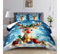Raphus cucullatus Christmas Bedding Queen,Reindeer Christmas Decor Comforter Set,Holiday Bedding Winter Quilt,Snowflake Navidad Comforter Set Queen,Cute red Nose Reindeer Quilt