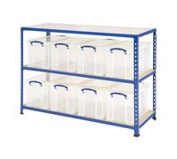 Rapid 2 Storage Bay With 8 x 24 Litre Clear Really Useful Boxes, Clear/Blue