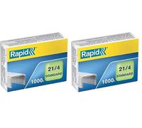 Rapid 21/4mm Standard Staples, For Stapling up to 12 Sheets, Use with Mini and Desktop Staplers, Galvanised Wire, Box of 1000, 24867600 (Pack of 2)