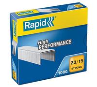 Rapid 23/15mm Strong Staples, For Stapling 80-120 Sheets, Use with Heavy Duty Staplers, Galvanised Wire, Box of 1000, 24870200