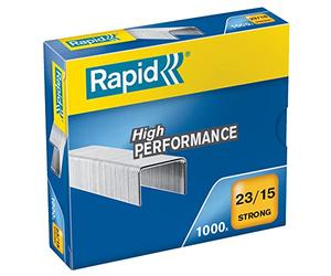 Rapid 23/15mm Strong Staples, for Stapling 80-120 Sheets, Use with Heavy Duty Staplers, Galvanised Wire, Box of 1000, 24870200
