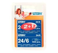 Rapid 24/6mm Standard Staples, For Stapling up to 20 Sheets, Use with Desktop and Electric Staplers, Galvanised Wire, 3 x Boxes of 1000 Staples, 20710621