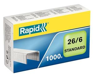 Rapid 26/6mm Standard Staples, For Stapling up to 20 Sheets, Use with Desktop and Electric Staplers, Galvanised Wire, Box of 1000, 24861300
