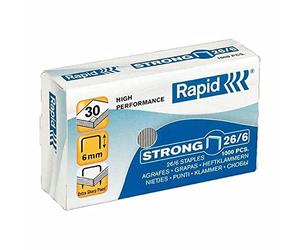 Rapid 26/6mm Strong Staples, For Stapling up to 20 Sheets, Use with Desktop Staplers, Galvanised Wire, Box of 1000, 24861400