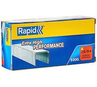 Rapid 26/8+mm Super Strong Staples, For Stapling up to 50 Sheets, Use with Desktop Staplers and Pliers, Galvanised Wire, Box of 5000, 24862200