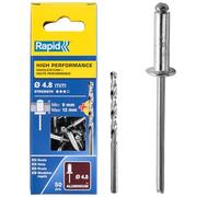 Rapid Blind Rivets Aluminium 4.8 x 16 mm for Riveting Pliers, 50 Pieces | Aluminium dome head; 9-12 mm grip range; 4.8 mm diameter; for metal & plastic; 50 pieces; drill bit included