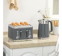 Rapid Boil Kettle and 4 Slice Toaster Set w/Strix Thermostat, 1.7L 3000W HOMCOM Grey One Size