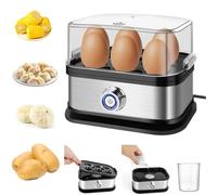 Rapid Egg Boiler, 350W Compact Multi-Function Egg Cooker, 6-Egg Capacity, Easy to Peel, Soft, Medium and Hard-Boiled, Poacher, Steamer, Indicator Light, Stainless Steel