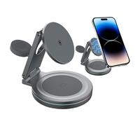 Rapid Energy Pad - Circular Pivot Induction Hub, Rotating Desktop Stand, Magnetic Smartphone Docking Station, Technology Equipment, Commuter Gear, Alloy Finish For Nightstand Office Dashboard