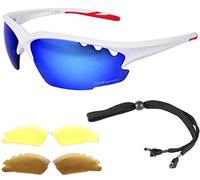 Rapid Eyewear ‘Breeze’ Lightweight Pro White Sports Sunglasses: Blue Lens | Interchangeable polarised UV and low-light night lenses. Men and women’s active glasses for cricket, beach volleyball, tennis