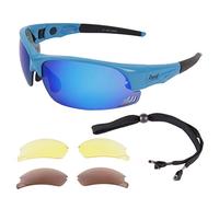 Rapid Eyewear Edge Blue Mens, Youths & Womens UV400 Protective SUNGLASSES FOR SPORT Interchangeable Antiglare Mirror, Polarised & Low-Light Lenses. Glasses for Driving, Cricket, Sailing etc