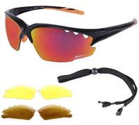 Rapid Eyewear Expert Black SPORTS SUNGLASSES for Men & Women With Interchangeable Red Mirror, Polarized & Low Light Lenses. UV 400 Protection Glasses For Driving, Cricket, Tennis etc.