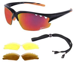 Rapid Eyewear Expert Cricket, Driving, Sports Sunglasses. Changeable Lenses | Mens and womens glasses with interchangeable red mirrored, polarised and anti-glare night lenses. Wrap-around frame. UV400