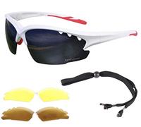 Rapid Eyewear ‘Luna’ White UV Polarised Sports Sunglasses For Men & Women | Interchangeable tinted, anti-fog mirrored and low-light night Lenses. Active glasses for cricket, tennis, sailing, rowing
