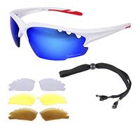 Rapid Eyewear White CYCLING SUNGLASSES for Men & Women with Interchangeable Mirrored, Polarized and Low Light Lenses. Also Running, Triathlon and Ski Glasses. UV400 Anti Fog Protection lenses
